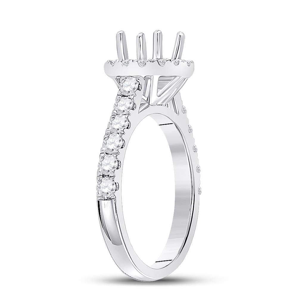 18k White Gold Round Diamond 1 Ct Rd Center Halo Bridal Semi-Mount Ring 7/8 Ctw