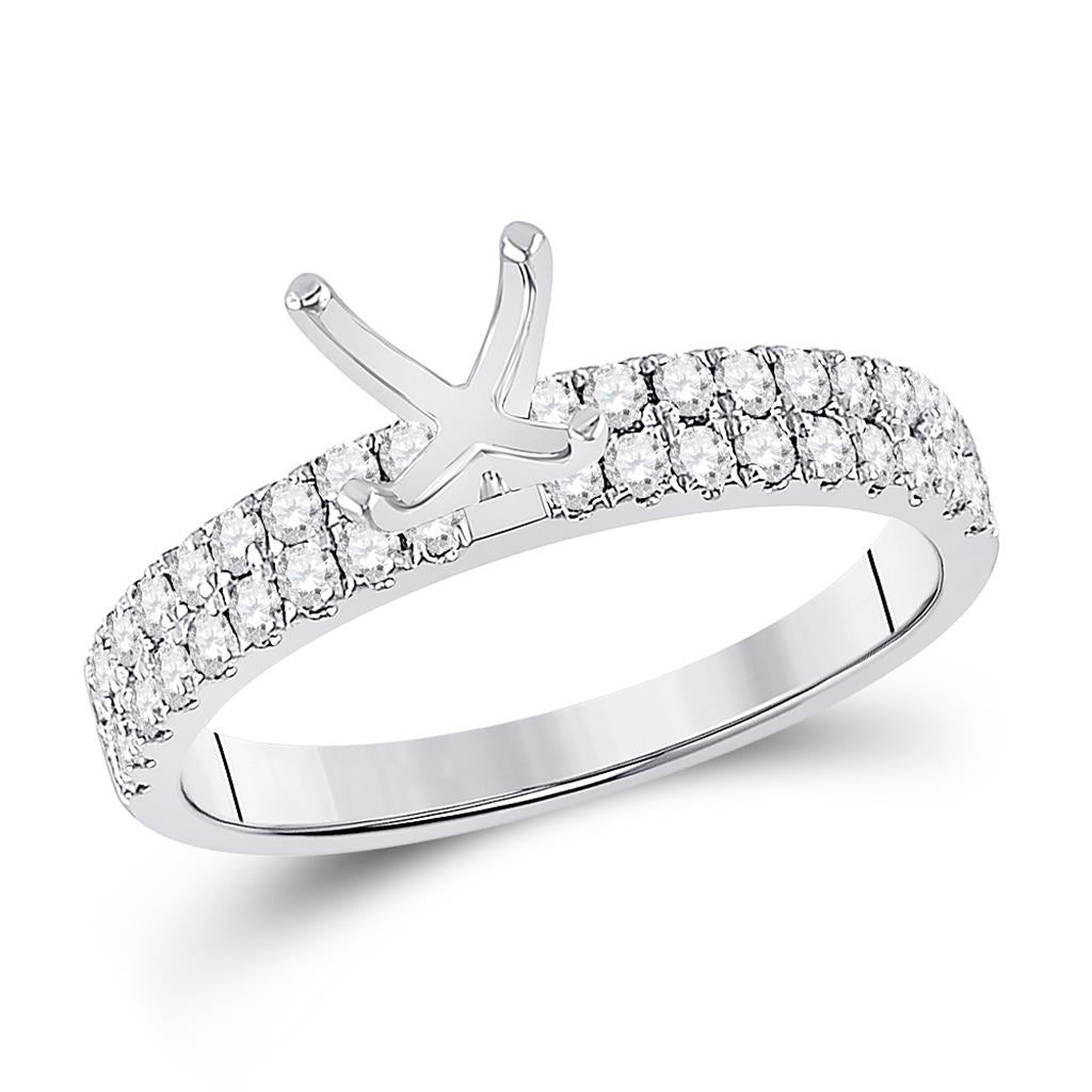 14k White Gold Round Diamond 3/4 Ct Rd Center Bridal Semi-Mount Ring 1/2 Ctw