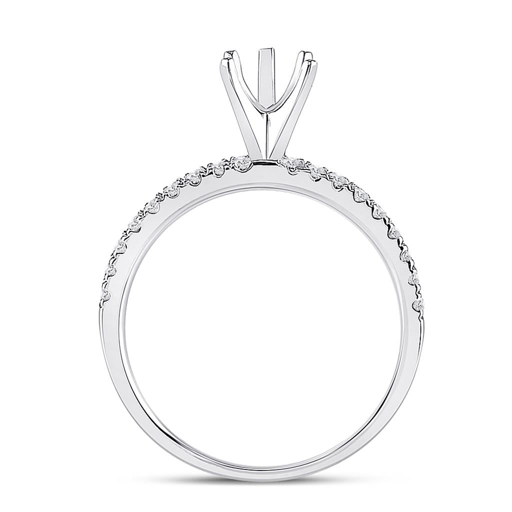 14k White Gold Round Diamond 3/4 Ct Pear Center Bridal Semi-Mount Ring 1/2 Ctw