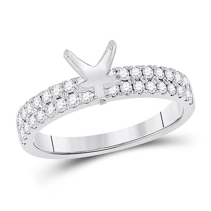 14k White Gold Round Diamond 3/4 Ct Pear Center Bridal Semi-Mount Ring 1/2 Ctw