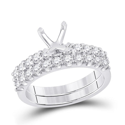 18k White Gold Round Diamond 1 Ct Princess Center Bridal Semi-Mount Set 1 Cttw