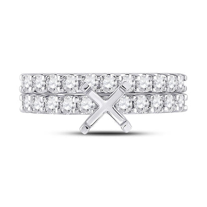 18k White Gold Round Diamond 1 Ct Princess Center Bridal Semi-Mount Set 1 Cttw