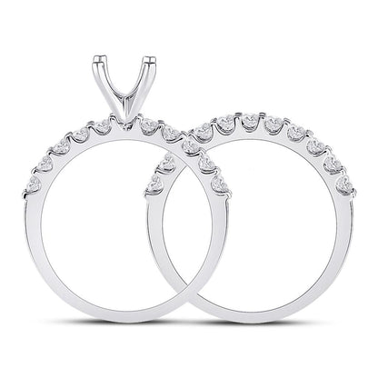 18k White Gold Round Diamond 1 Ct Princess Center Bridal Semi-Mount Set 1 Cttw