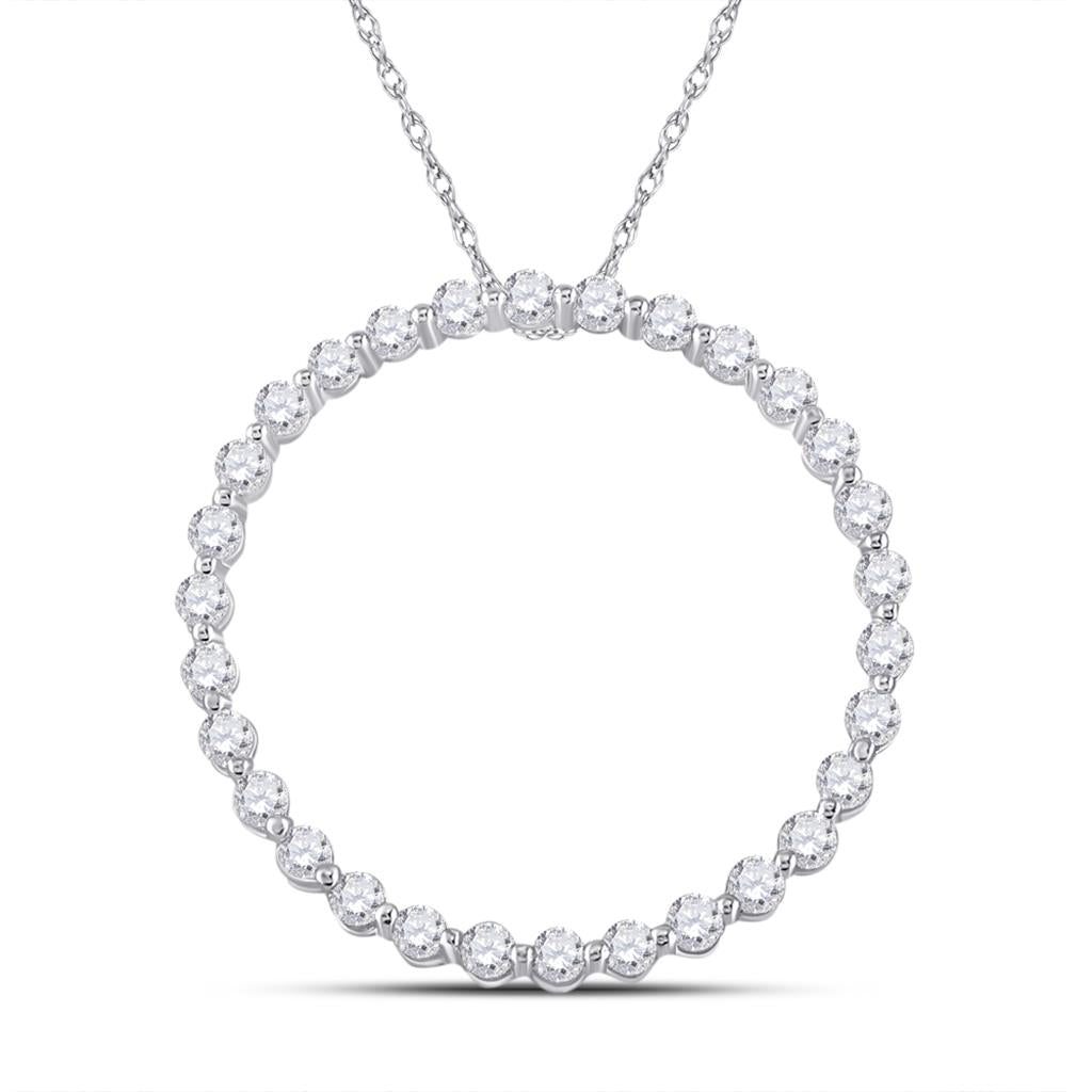 14k White Gold Round Diamond Outline Circle Pendant 1/2 Cttw