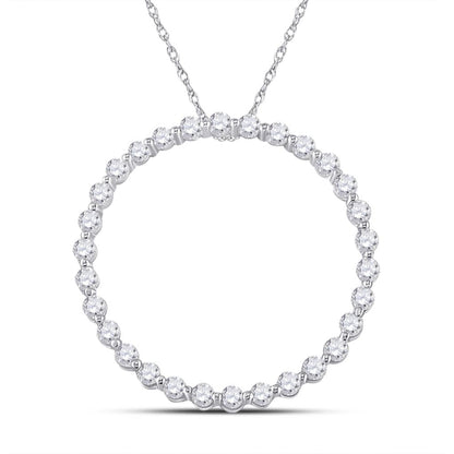 14k White Gold Round Diamond Outline Circle Pendant 1/2 Cttw