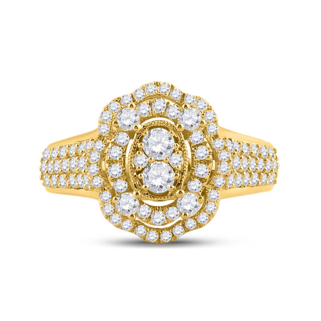 14k Yellow Gold Round Diamond Oval Ring 1 Cttw
