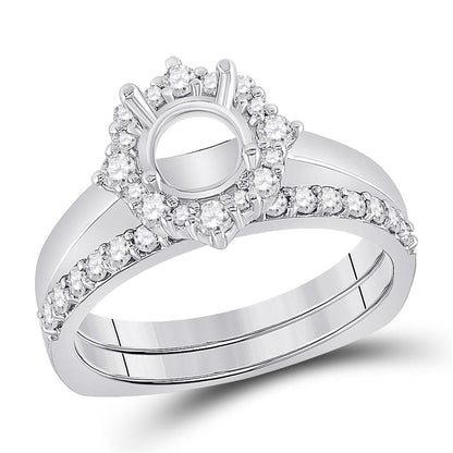 14k White Gold Round Diamond 1 Ct Rd Center Halo Bridal Semi-Mount Set 5/8 Ctw