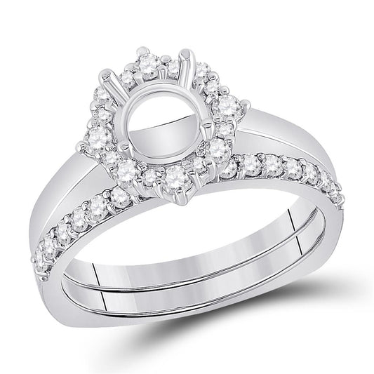 14k White Gold Round Diamond 1 Ct Rd Center Halo Bridal Semi-Mount Set 5/8 Ctw