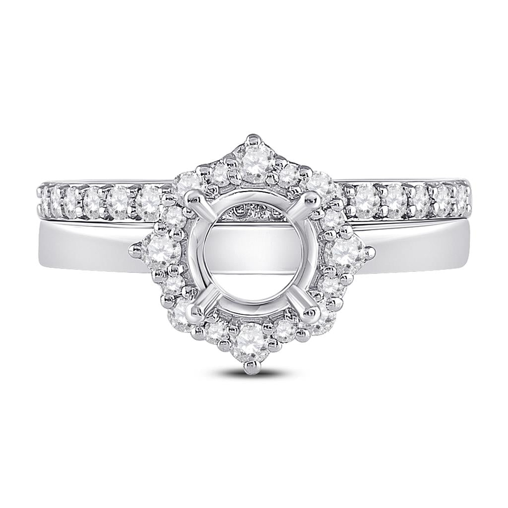 14k White Gold Round Diamond 1 Ct Rd Center Halo Bridal Semi-Mount Set 5/8 Ctw
