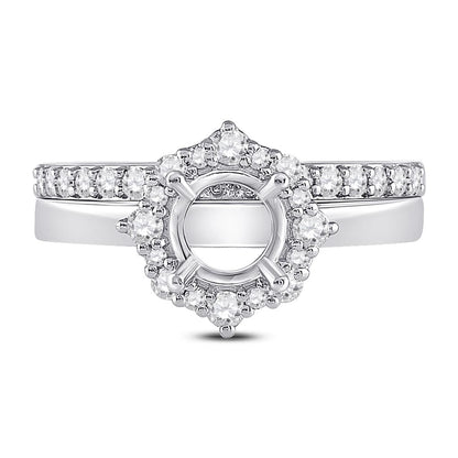 14k White Gold Round Diamond 1 Ct Rd Center Halo Bridal Semi-Mount Set 5/8 Ctw