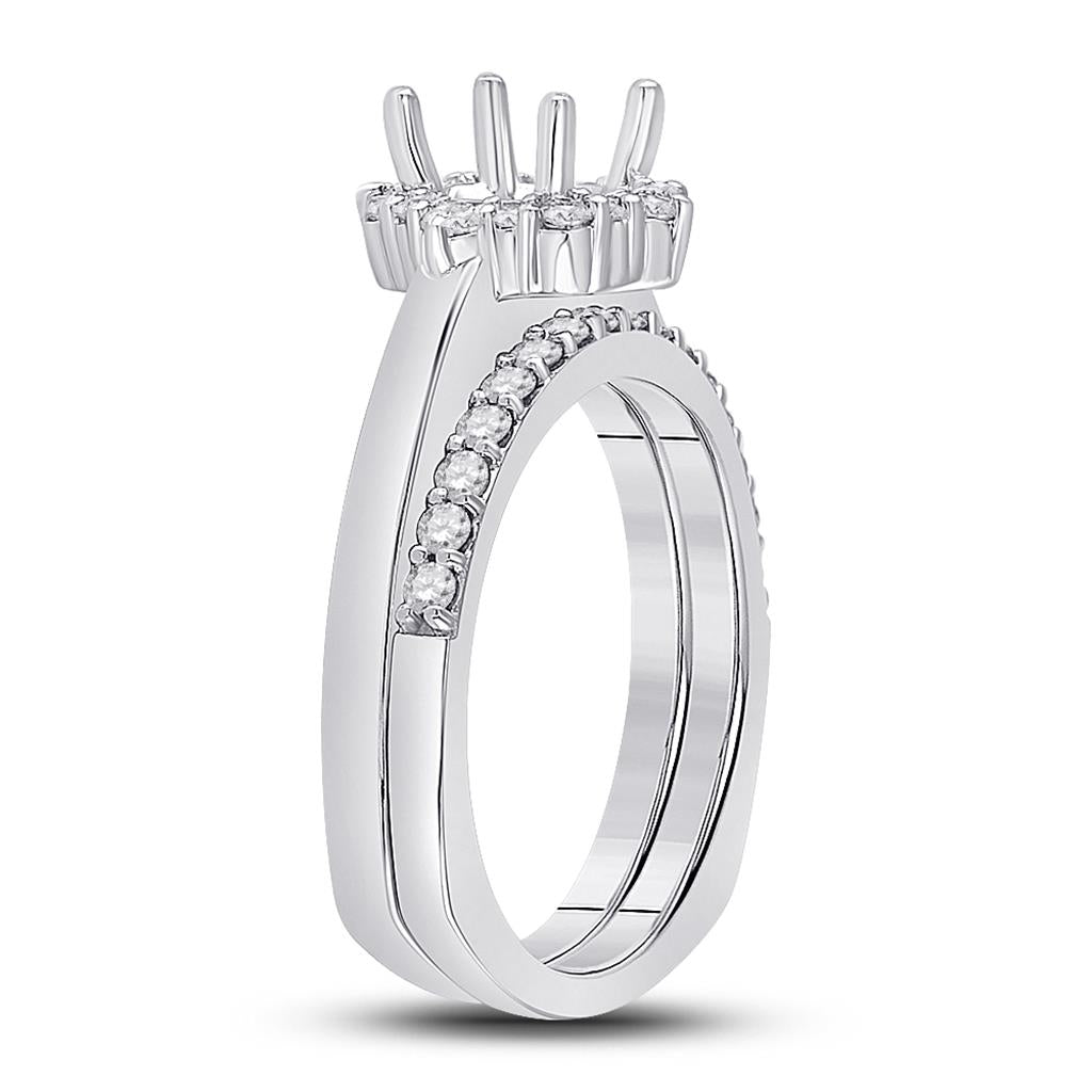 14k White Gold Round Diamond 1 Ct Rd Center Halo Bridal Semi-Mount Set 5/8 Ctw