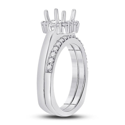 14k White Gold Round Diamond 1 Ct Rd Center Halo Bridal Semi-Mount Set 5/8 Ctw