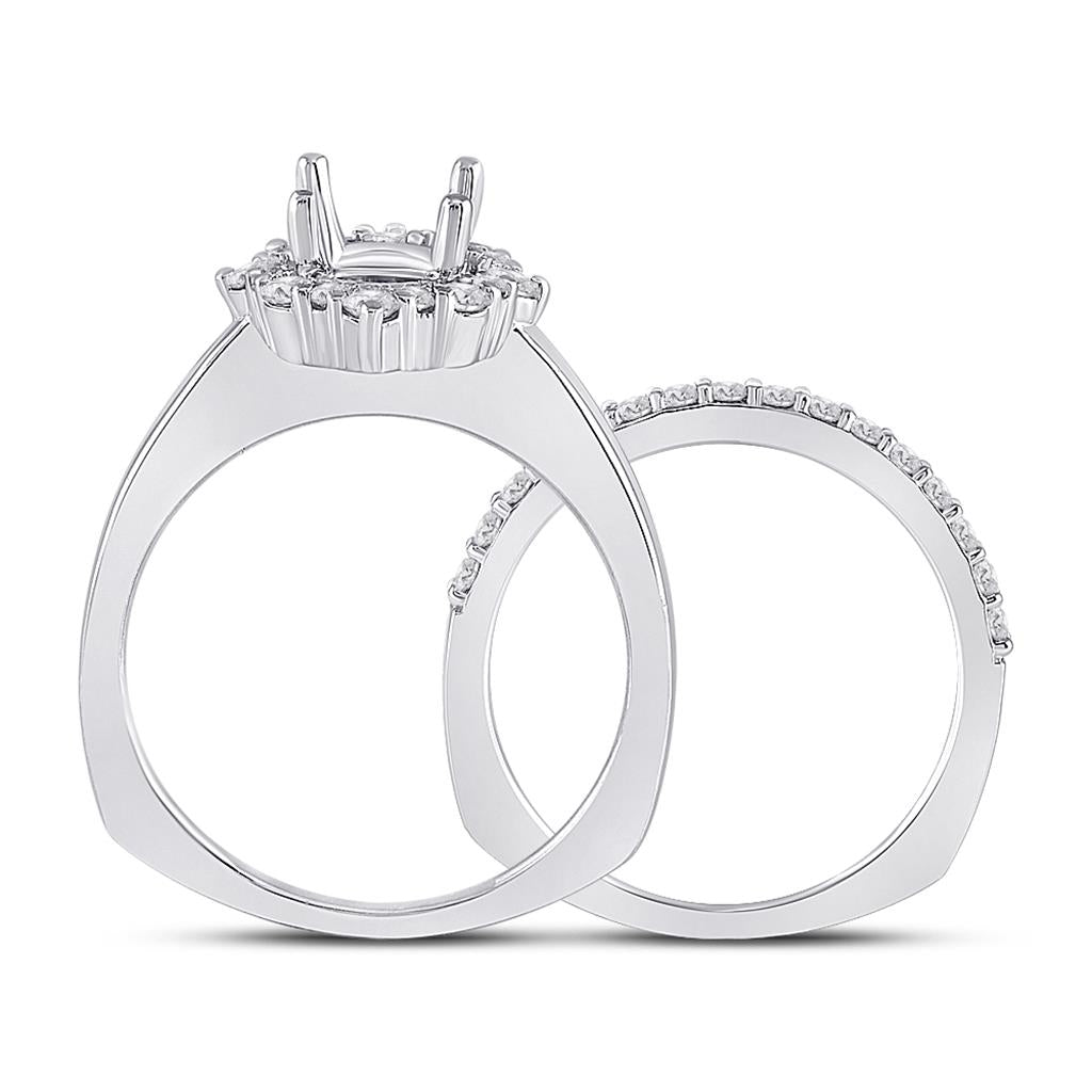 14k White Gold Round Diamond 1 Ct Rd Center Halo Bridal Semi-Mount Set 5/8 Ctw