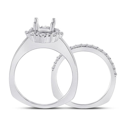 14k White Gold Round Diamond 1 Ct Rd Center Halo Bridal Semi-Mount Set 5/8 Ctw