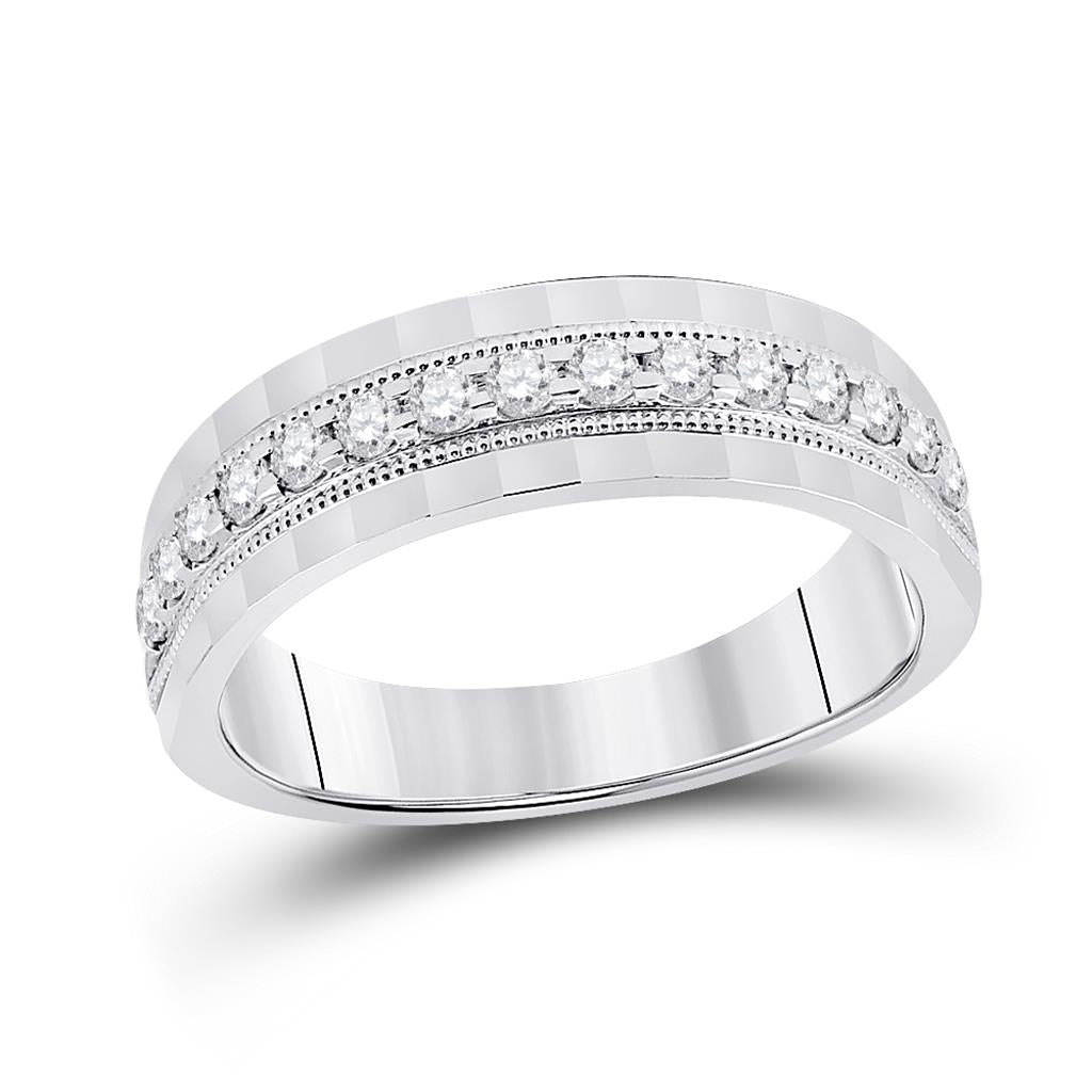 14k White Gold Round Diamond Wedding Single Row Band Ring 1/2 Cttw