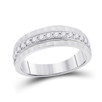 14k White Gold Round Diamond Wedding Single Row Band Ring 1/2 Cttw