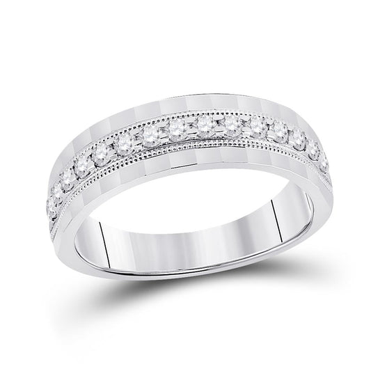 14k White Gold Round Diamond Wedding Single Row Band Ring 1/2 Cttw
