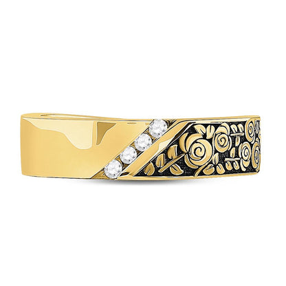 14k Yellow Gold Round Diamond Flower Rose Band Ring 1/12 Cttw