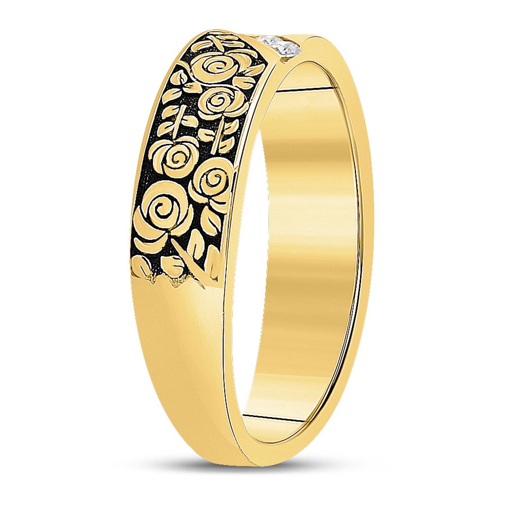 14k Yellow Gold Round Diamond Flower Rose Band Ring 1/12 Cttw