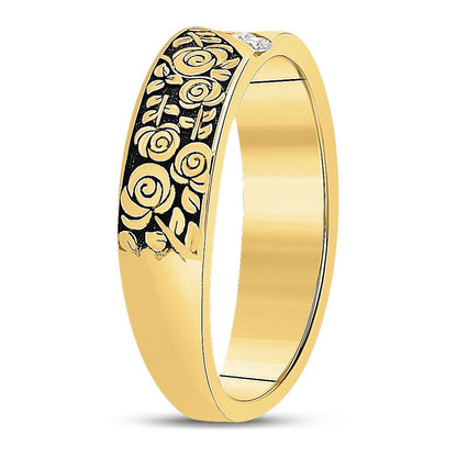 14k Yellow Gold Round Diamond Flower Rose Band Ring 1/12 Cttw