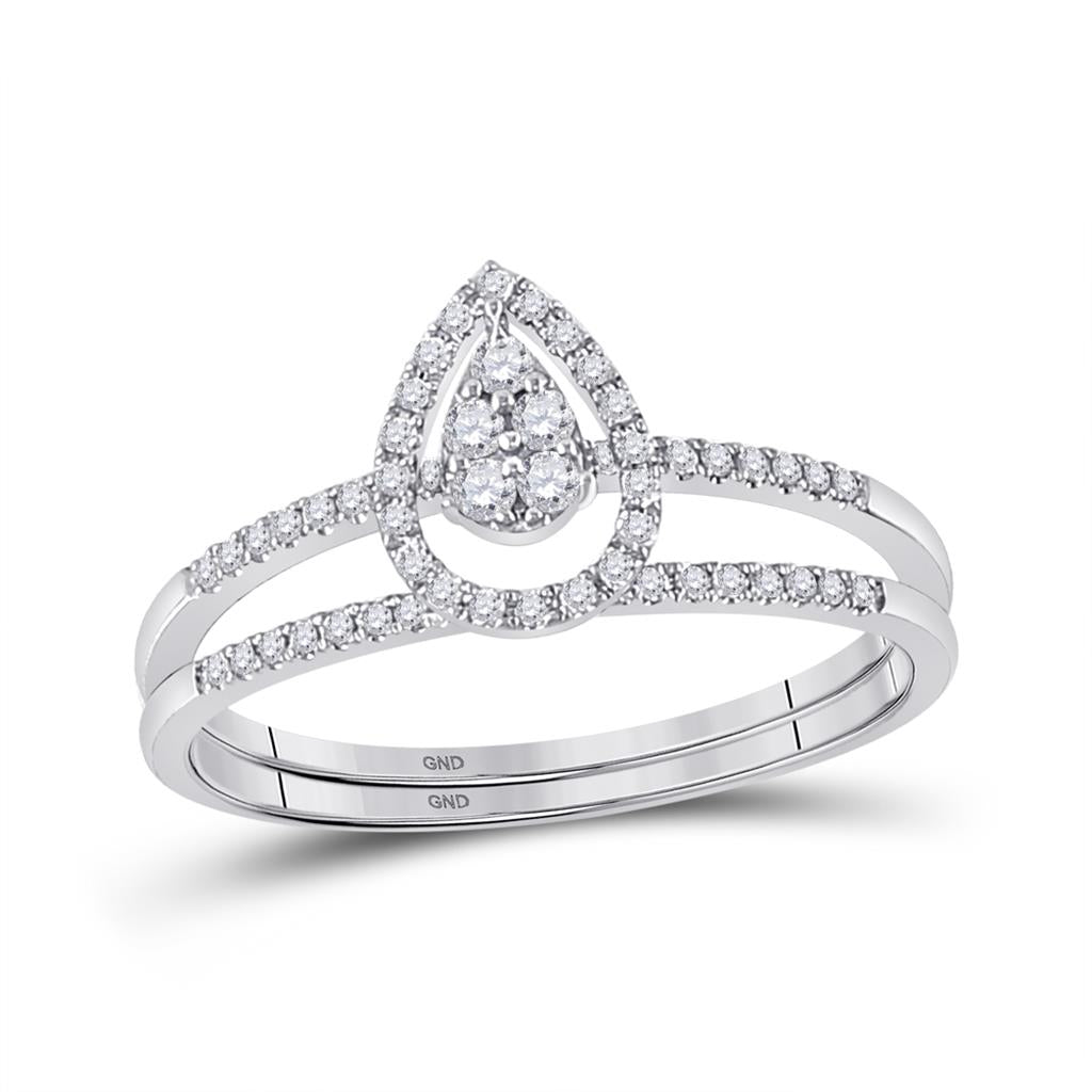 14k White Gold Round Diamond Bridal Wedding Ring Set 1/5 Ctw
