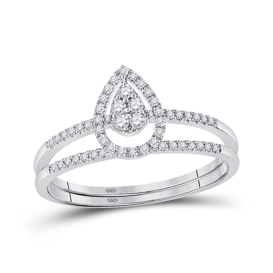 14k White Gold Round Diamond Bridal Wedding Ring Set 1/5 Ctw
