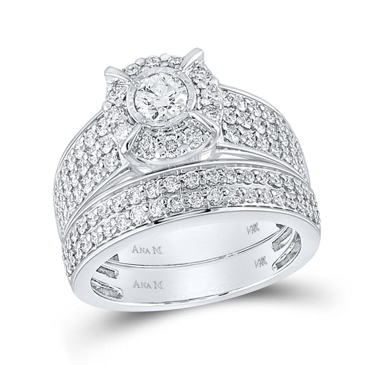 14k White Gold Round Diamond Bridal Wedding Ring Set 1-1/2 Cttw (Certified)