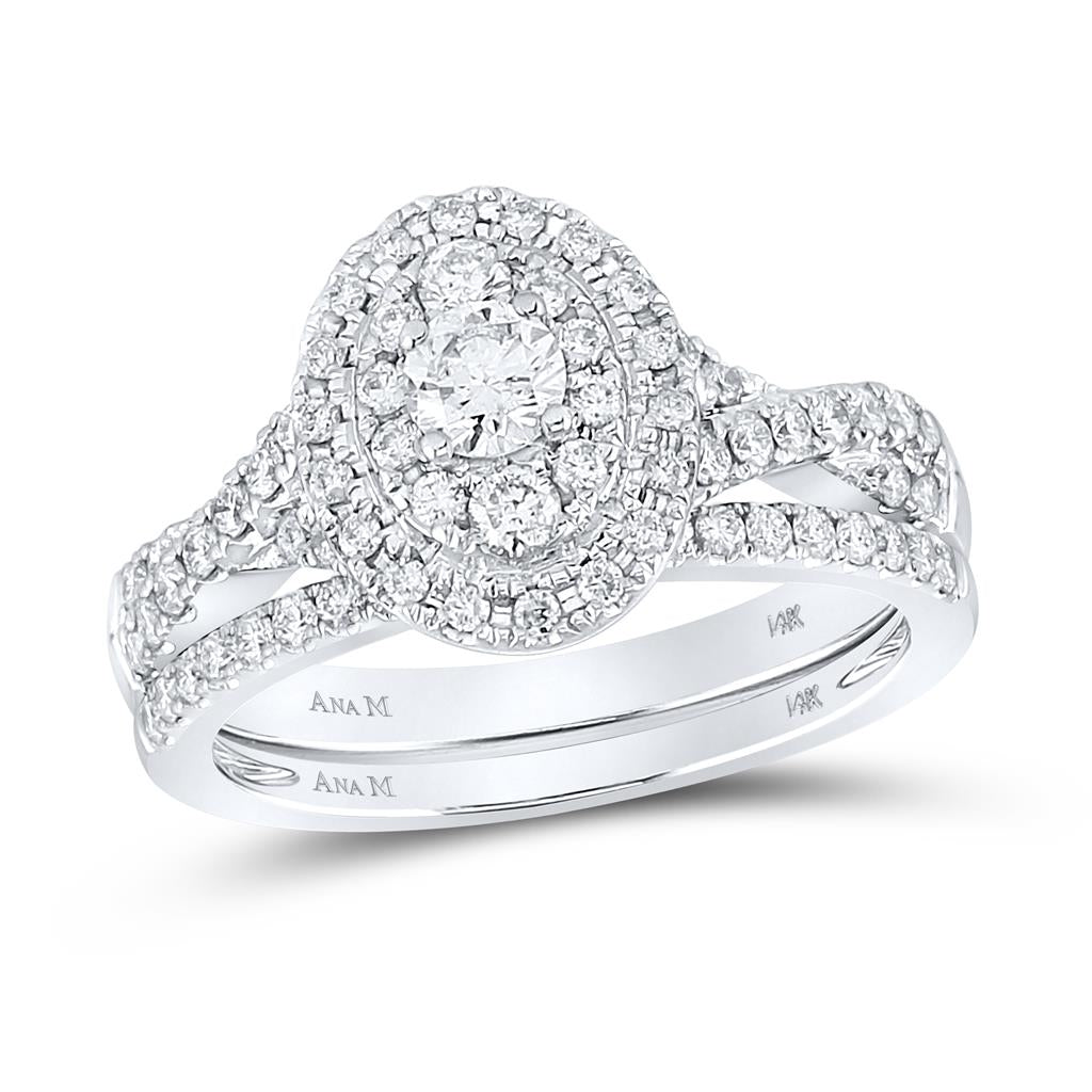 14k White Gold Round Diamond Bridal Wedding Ring Set 1 Ctw (Certified)