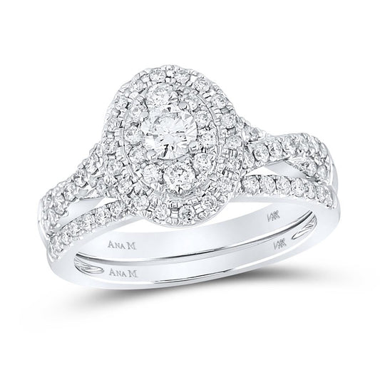 14k White Gold Round Diamond Bridal Wedding Ring Set 1 Ctw (Certified)