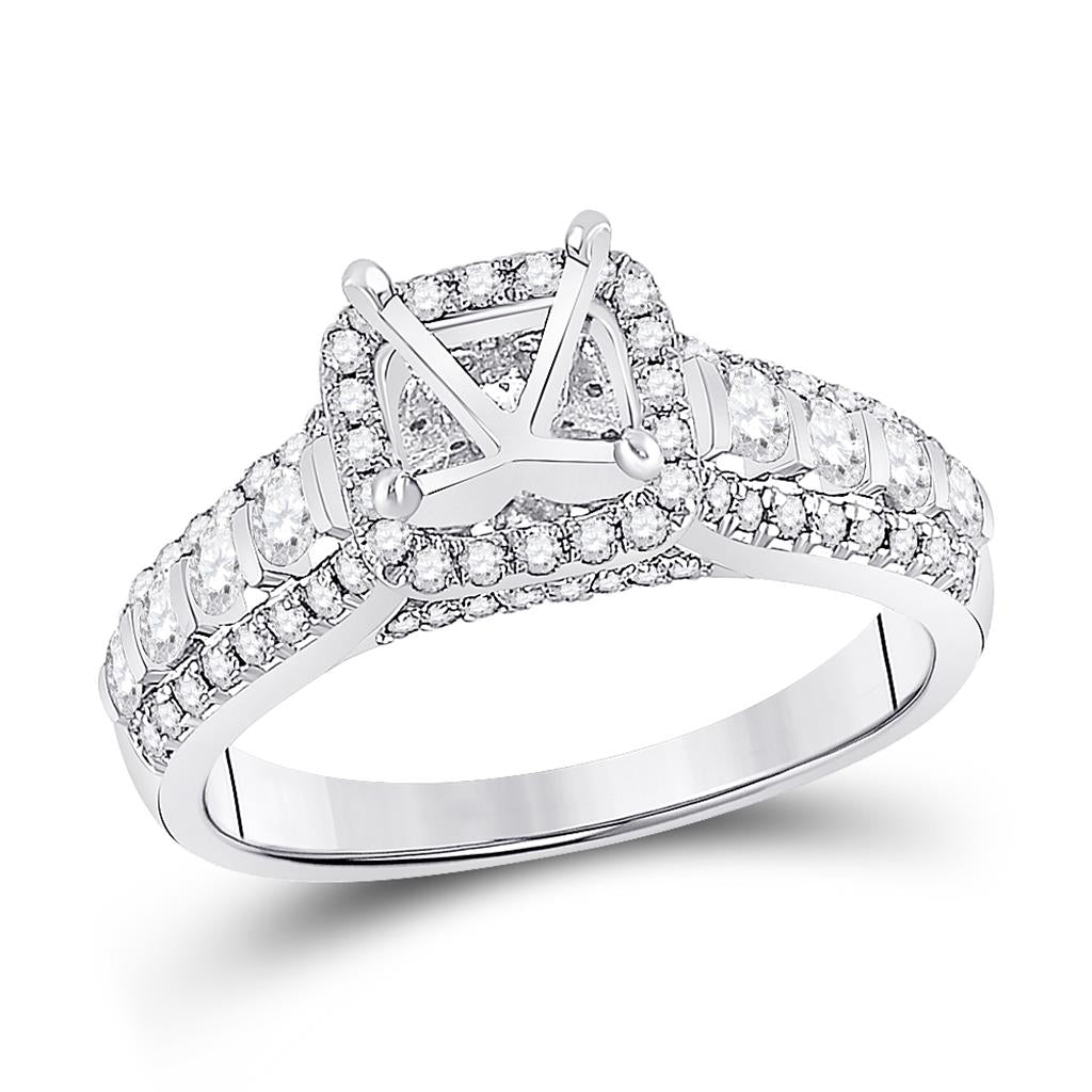 14k White Gold Round Diamond 1 Ct Rd Center Halo Bridal Semi-Mount Ring 7/8 Ctw