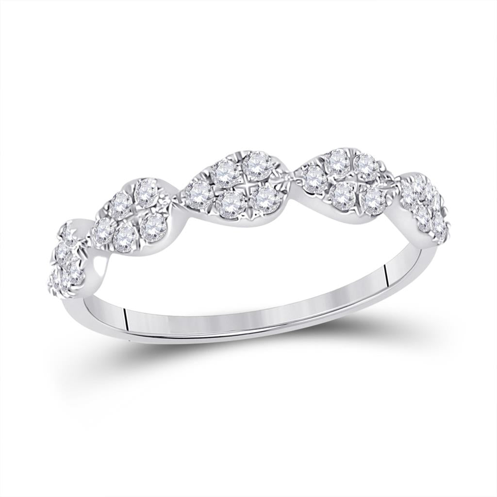 14k White Gold Round Diamond Teardrop Stackable Band Ring 1/3 Ctw