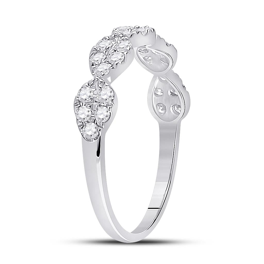 14k White Gold Round Diamond Teardrop Stackable Band Ring 1/3 Ctw