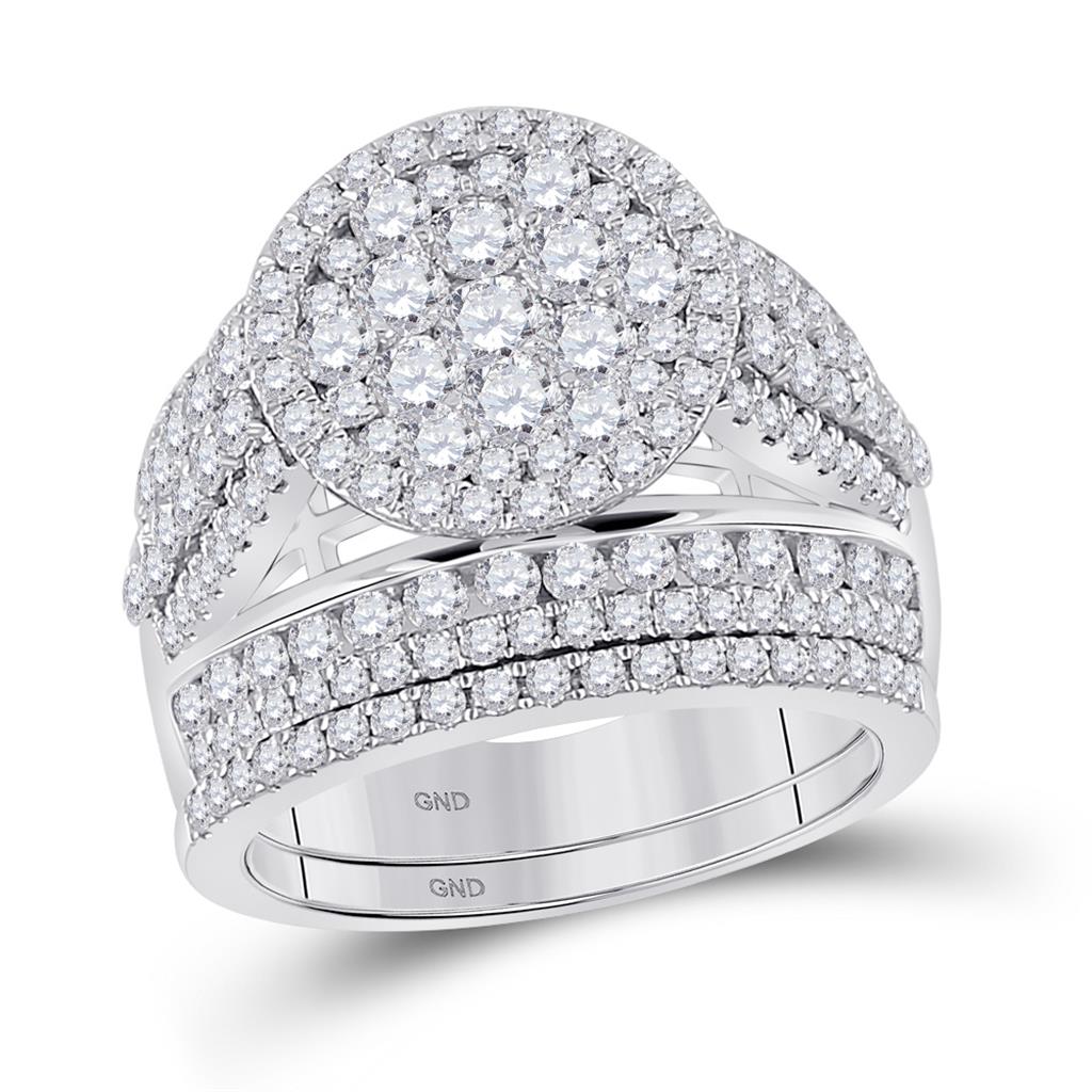 14k White Gold Round Diamond Bridal Wedding Ring Set 3 Cttw