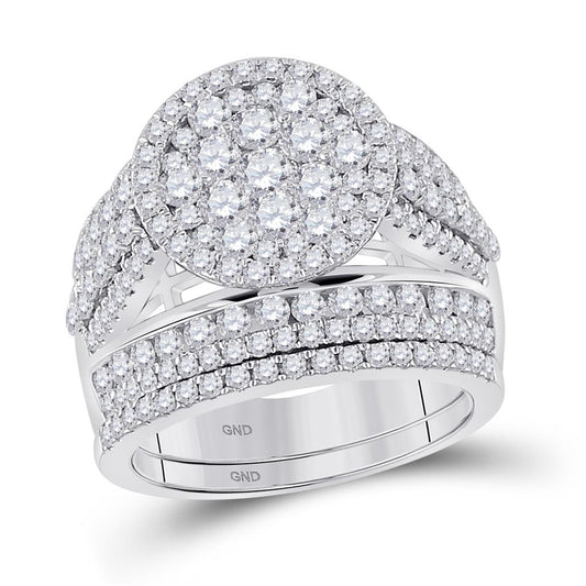 14k White Gold Round Diamond Bridal Wedding Ring Set 3 Cttw