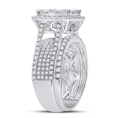 14k White Gold Round Diamond Bridal Wedding Ring Set 2 Cttw