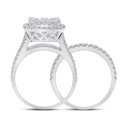 14k White Gold Round Diamond Bridal Wedding Ring Set 2 Cttw