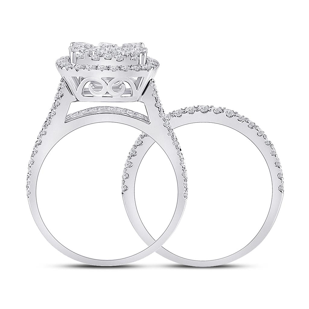 14k White Gold Round Diamond Bridal Wedding Ring Set 2 Cttw