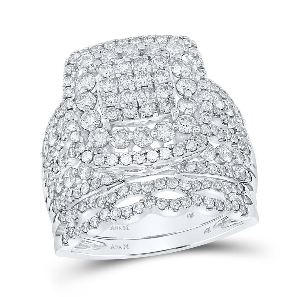 14k White Gold Round Diamond Bridal Wedding Ring Set 2 Cttw