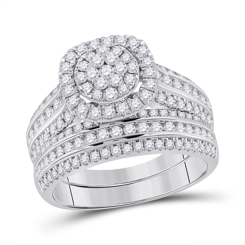 14k White Gold Round Diamond Bridal Wedding Ring Set 1-1/2 Cttw