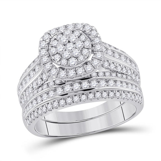 14k White Gold Round Diamond Bridal Wedding Ring Set 1-1/2 Cttw