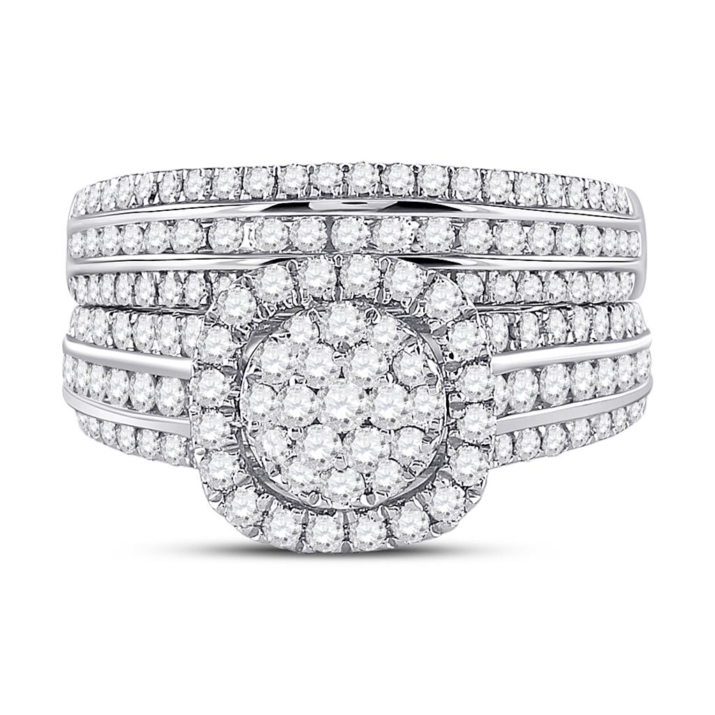 14k White Gold Round Diamond Bridal Wedding Ring Set 1-1/2 Cttw