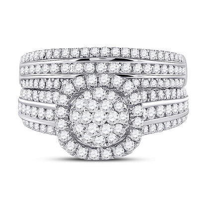 14k White Gold Round Diamond Bridal Wedding Ring Set 1-1/2 Cttw