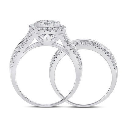 14k White Gold Round Diamond Bridal Wedding Ring Set 1-1/2 Cttw