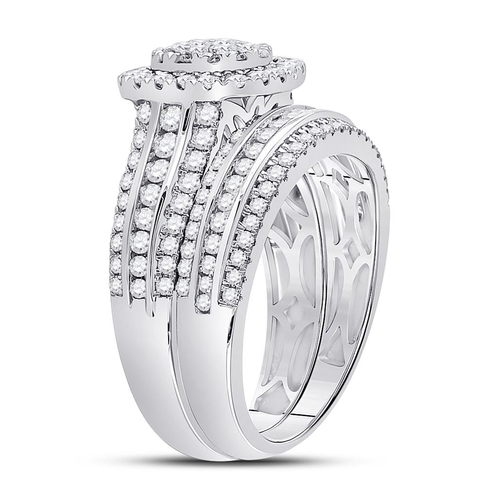 14k White Gold Round Diamond Bridal Wedding Ring Set 1-1/2 Cttw