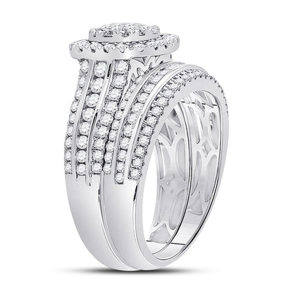 14k White Gold Round Diamond Bridal Wedding Ring Set 1-1/2 Cttw