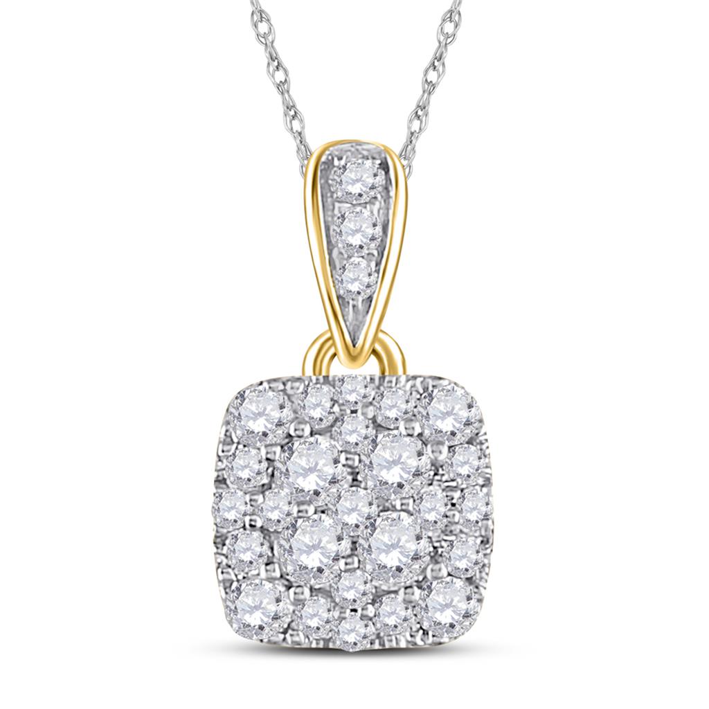 14k Yellow Gold Round Diamond Square Pendant 1/2 Cttw