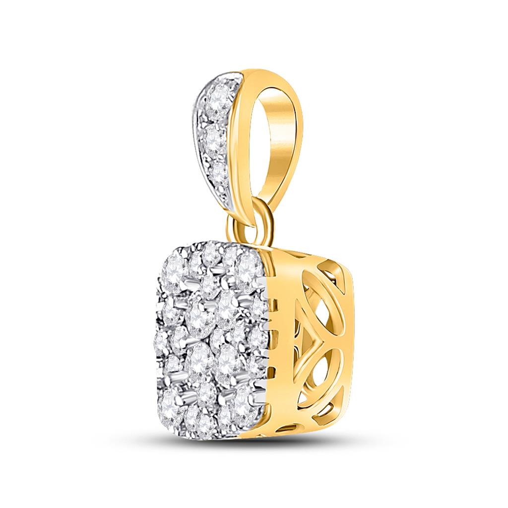 14k Yellow Gold Round Diamond Square Pendant 1/2 Cttw