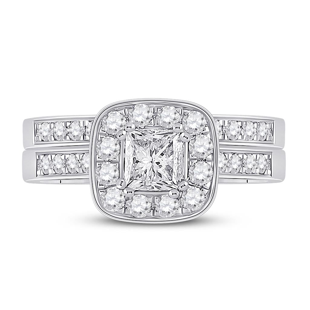 14k White Gold Princess Diamond Bridal Wedding Ring Set 1-5/8 Cttw (Certified)