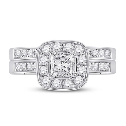 14k White Gold Princess Diamond Bridal Wedding Ring Set 1-5/8 Cttw (Certified)