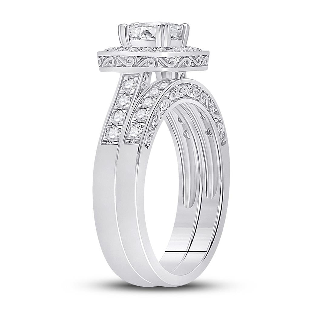 14k White Gold Princess Diamond Bridal Wedding Ring Set 1-5/8 Cttw (Certified)